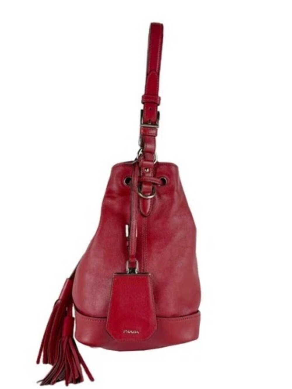 Auth PRADA Handbag Shoulder Bag Red/Silver Leather/Metal - z9575 - Picture 2 of 14
